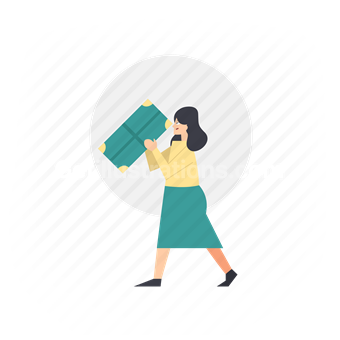 woman, girl, box, suitcase, luggage